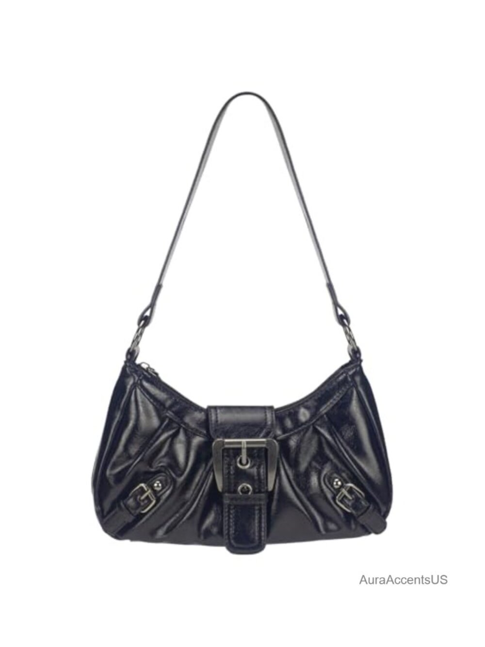 Y2K Punk Hobo Bag Faux Leather Shoulder Purse Ruched Top Handle Ladies Underarm